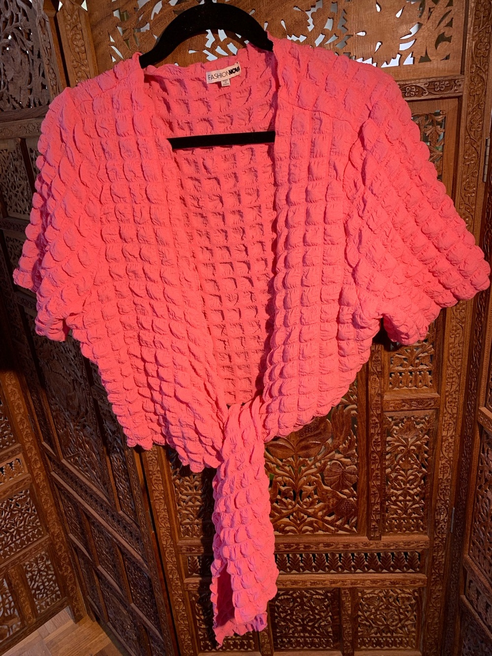 Fashion Nova Pink Textured Tie-Front Jacket